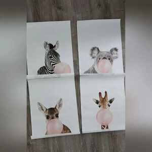 Large Canvas Wall Art Posters for nursery Animals Bubble gum 4pcs